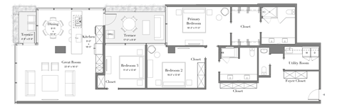 Floor plan for 3 beds, 2.5 baths, 2042 sqft